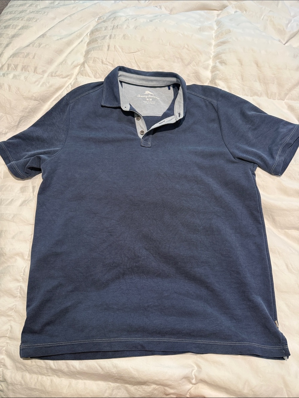Tommy Bahama Navy Polo with Light Blue/Gray Contrast Trim